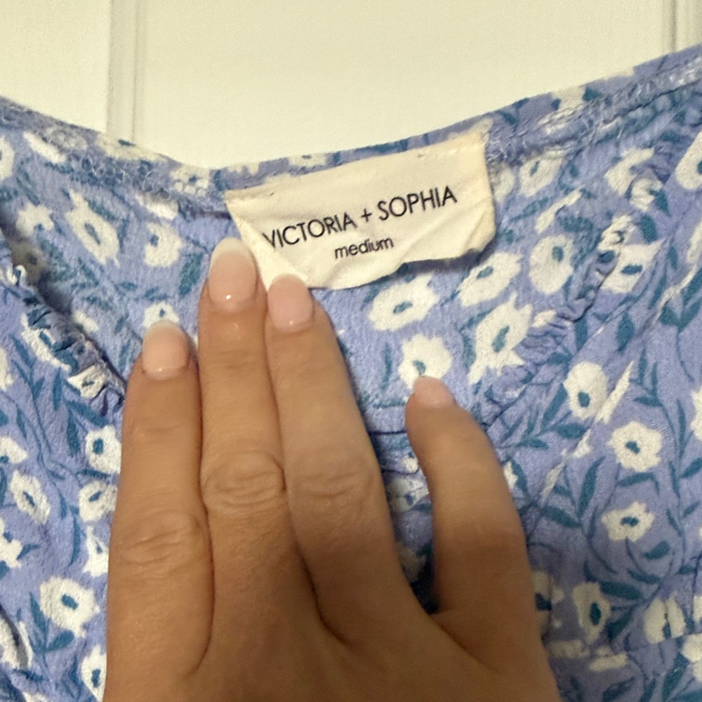 Blue Floral Ruched Mini Dress - Picture 2 of 5